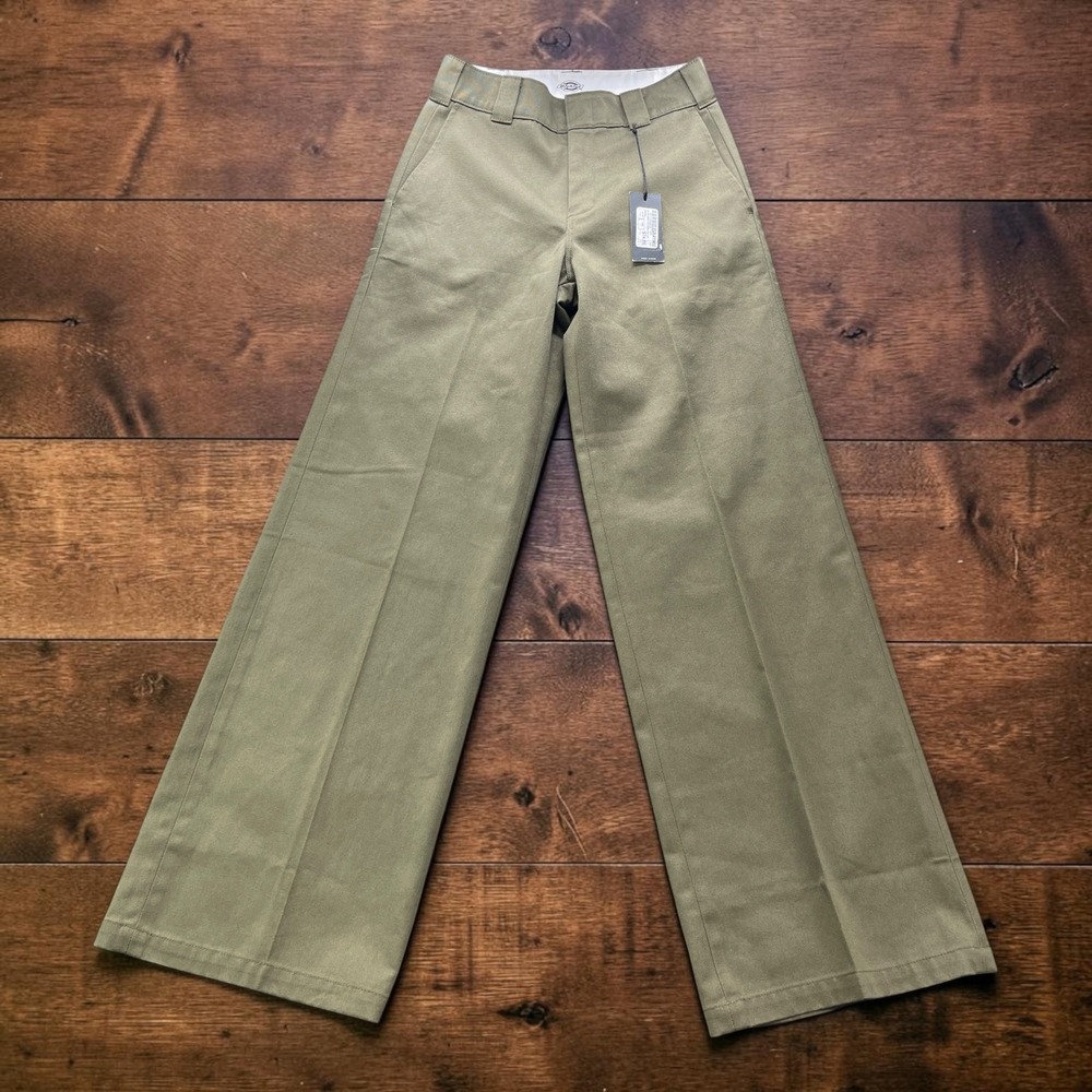 NEW Dickies Wide Leg Work Pants Green FP901ML High Waisted Trousers Size 0 26x32